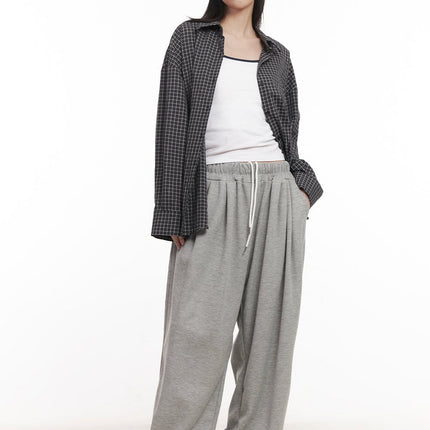 cozy-pintuck-wide-leg-sweatpants-cm517 / Gray