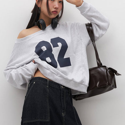 one-shoulder-graphic-crewneck-if510 / White