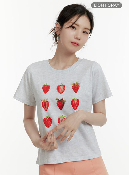 strawberry-graphic-cotton-tee-oa405 / Light gray