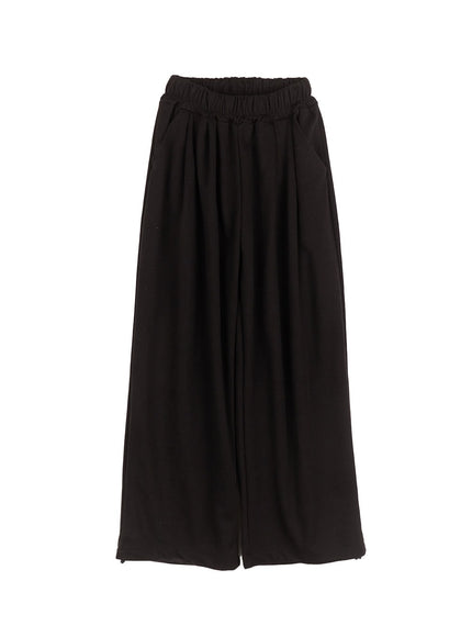 cozy-pintuck-wide-leg-sweatpants-cm517 / Black