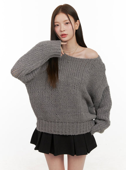 one-shoulder-solid-sweater-od412 / Dark gray